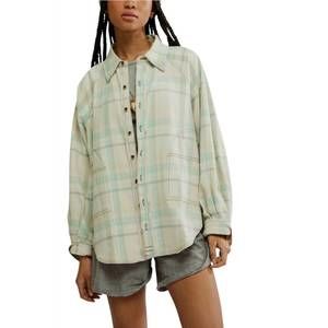 NEW FREE PEOPLE girl meets boy plaid shirt in tea combo